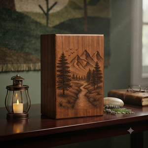 Urne commémorative pour animaux de compagnie en bois naturel, boîte à souvenirs gravée pour crémation, conteneur de commémoration pour la faune forestière - Product Image 2
