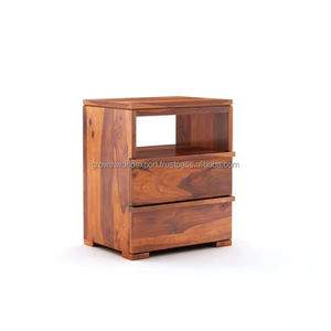 Sheesham Wood Bedside <b>Table</b> with 2 Drawers & Open Shelf Solid Wood Nightstand with Storage Drawers & Shelf Wooden Bedside <b>Table</b> - Product Image 1