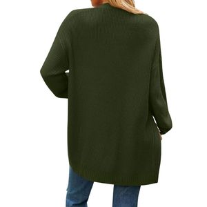 Cardigan en laine tricotée sur mesure pour femme, vert foncé, épais, long, ouvert sur le devant, avec poches, vêtement d'extérieur pour femme - Product Image 2