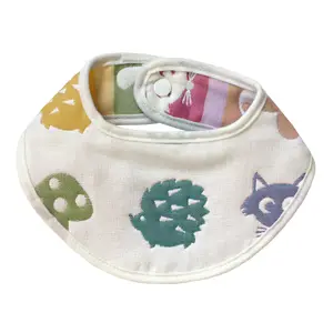 [Wholesale Products] Made in Japan 6-Layered Gauze Baby Bib Mini 22cm*11cm 100% Cotton Breathable Low MOQ Soft Touch Animal