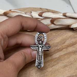 Bague déesse égyptienne à ailes, pendentif en argent sterling 925 pour femme, bague croix œil d'Horus, bijoux égyptiens anciens - Product Image 4