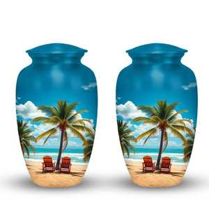 Urnas Tropicales para Cenizas Humanas con Diseño de Palmera Costera, Urna de Aluminio para Adultos con Diseño de Palmera y Océano - Product Image 5
