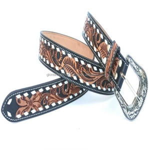 Ceinture en cuir véritable occidentale personnalisée, sculptée et peinte à la main, pour hommes et femmes, au prix de gros - Product Image 3