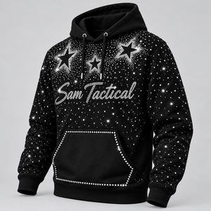 Men's Black Rhinestone Hoodie Star Letter Pullover Hooded Sweatshirt Hip Hop <b>Sparkly</b> <b>Top</b> Wholesale Rate Customization 2026 - Product Image 3