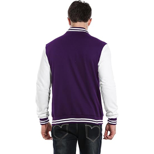 Veste universitaire pour homme, couleur unie violet et blanc, fermeture à boutons, col rabattu, style décontracté automne, coupe régulière, matière polaire - Product Image 3