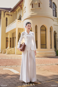 Pantalones de Vestir Elegantes para Mujer, Blancos, de Pierna Ancha, Cintura Alta, Cierre de Gancho y Cremallera Delantera, Estilo Minimalista para Oficina, NERINA - Product Image 2