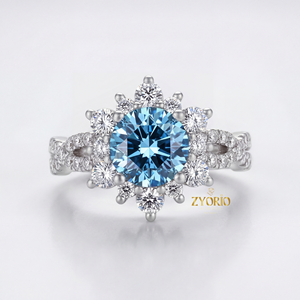 แหวนหมั้นเพชรแซฟไฟร์สีน้ำเงินสุดหรู ผลิตในห้องปฏิบัติการ เงินแท้ 925 ทอง 14K 18K รับรองโดย IGI เครื่องประดับสั่งทำสำหรับผู้หญิง - Product Image 1