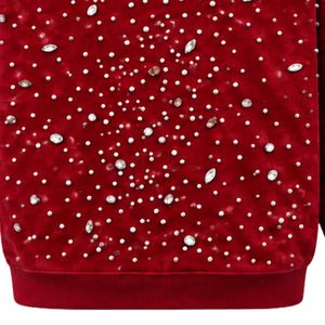 Krimson <b>Red</b> Pearl Full Zip <b>Hoodie</b> Sparkling Crystal Studded Streetwear Jacket Long Sleeve Hooded Casual Sweatshirt - Product Image 6
