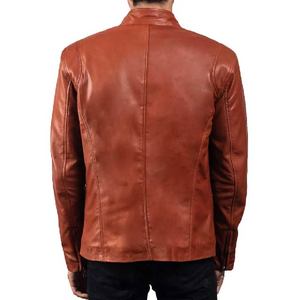 Chaqueta de Cuero Iónico para Hombre y Mujer, Prenda Exterior de Piel de Oveja Auténtica con Cierre de Cremallera, Cuello de Banda y Múltiples Bolsillos - Product Image 4