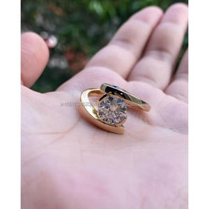 IGI/GIA Lab Grown Vintage 14K oro amarillo boda/anillo de compromiso diamante redondo Unisex perfecto aniversario y regalo de fiesta - Product Image 1