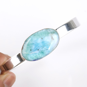 Natural Larimar Gemstone <b>Bracelet</b> 925 Sterling <b>Silver</b> Plated Adjustable <b>Cuff</b> <b>Bracelet</b> for Women Handmade Jewelry For Women - Product Image 4