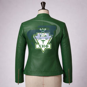 Chaqueta de cuero verde premium Chi Eta Phi CEPhi Sorority con letras griegas para miembros de hermandades y fraternidades, chaqueta para mujer - Product Image 2