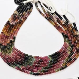 Perles de pierres précieuses naturelles en tourmaline multicolore lisse, forme rondelle, 4,5 mm, perles de tourmaline pastèque, vente en gros de perles de tourmaline multicolore - Product Image 6