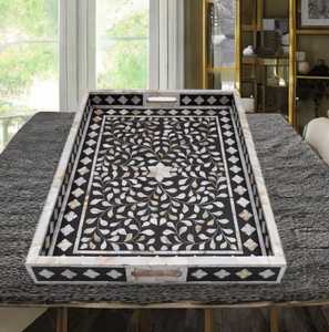 Plateau de service et de rangement moderne en nacre, élégant organisateur artisanal en mosaïque de coquillages pour table à manger, rangement décoratif - Product Image 6