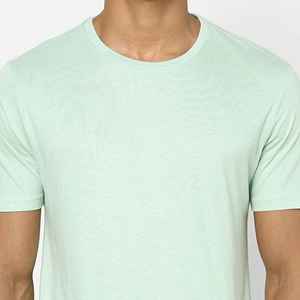 Camiseta de algodón de manga corta con cuello redondo para hombre, color verde menta, corte regular, color sólido, estilo casual, tejido de punto. - Product Image 5