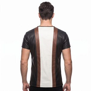 Custom Fit <b>Men</b> Short Sleeve Leather T <b>Shirt</b> <b>Mens</b> Leather V-Neck T-<b>Shirts</b> <b>Men</b> Leather Lightweight Genuine Leather Tee <b>Shirt</b> - Product Image 2
