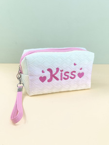 Gradient Polyester Cosmetic Bag Zipper <b>Makeup</b> Pouch Embroidered Kiss Toiletry <b>Case</b> for Women Girls - Product Image 2