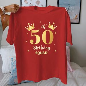 Camiseta de mujer de algodón puro con diseño dorado del Escuadrón del 50 cumpleaños ajuste cómodo - Product Image 5