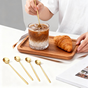 <b>Gold</b> Plated Stainless Steel Tea Spoon Set <b>Long</b> Handle 5.3 Inch <b>Mirror</b> Finish Minimalist Design Party Use 10ml Capacity - Product Image 5