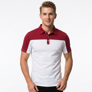 Polo de Hombre con Bloques de Color, Manga Corta, Tejido, Casual, Blanco y Rojo, Diseño Sólido, Cierre de Botones, Corte Regular - Product Image 2