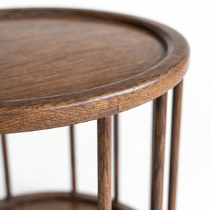 Teak Wood Material Handcrafted Round Spindle Side <b>Table</b> Lamp With Magazine Shelf Vintage Mid Century Modern Style for Hotel - Product Image 4
