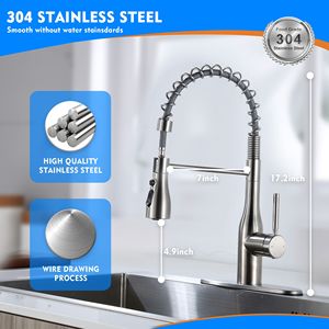 Robinet de cuisine monocommande avec douchette extractible à ressort et plaque de fixation, fonctionnel et élégant - Product Image 4