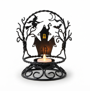 Support de bougie en fer noir pour Halloween avec motif maison hantée et sorcière pour la décoration de la maison - Product Image 1