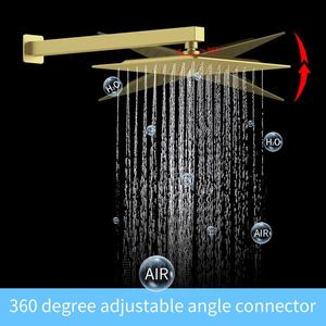 Classic <b>Style</b> Brushed Gold Finish Wall-Mounted 10\" Rainfall Shower <b>Head</b> & Handheld Faucet Combo Shower System Faucet Set - Product Image 3
