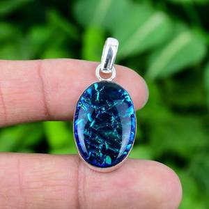 Pendentif élégant fait main en opale bleue triple vague marine, en argent sterling 925 plaqué or, cadeau de fiançailles vintage pour elle - Product Image 4