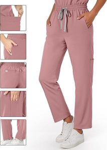 Blusa Sanitaria Rosa de Manga Corta con Cuello en V para Mujer, de Poliéster Tejido, Uniforme Hospitalario con Bolsillos y Detección de Agujas - Product Image 2