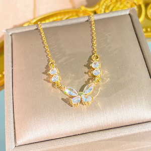 Collier papillon pour femme en acier inoxydable 304 avec incrustation de zircon plaqué or 0,03 µm sur chaîne en câble - Product Image 5