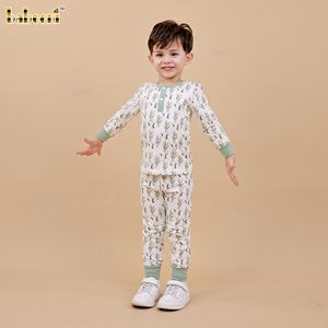 Ensemble de détente pour garçon en coton 100% tricoté Forest Sprig Eco, vêtements pour enfants smockés en gros - BC1418 - Product Image 3