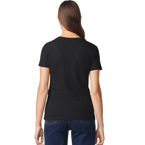 Camiseta de Cuello en V para Mujer, Negra, de Algodón Suave, Informal, de Manga Corta, Cómoda, Básica, Personalizable, Venta al Por Mayor para Damas - Product Image 3