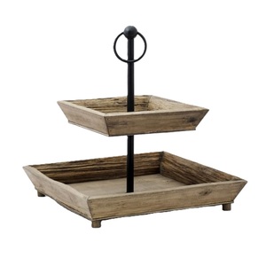 Double-Layer Wooden Cake Stand | 2-Tier Dessert <b>Display</b> & Fruit Tray | Elegant Wood Color Home Decor for Parties & Dining - Product Image 3
