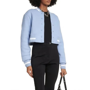 New Arrival Street Wear Patchwork Button Down Regular Varsity Jacket Women Breathable Canvas Wool Liner - Product Image 3