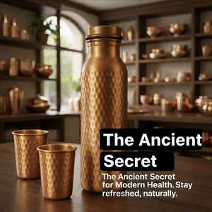 Pure Hammered Plain Copper Anti-corrosion Coated Portable Water <b>Bottle</b> Ayurvedic Drinking <b>Bottle</b> Healthy Hydration Yoga Wellness - Product Image 1