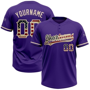 Vente en gros directe OMMIZ INDUSTRY Maillot de softball unisexe personnalisé violet vintage avec drapeau américain et nom de ville, à deux boutons - Product Image 1