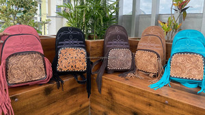 Bolso de cuero de gamuza turquesa con flecos para botas, con mochila, floral occidental, para ocultar el pecho, para mujer - Product Image 4