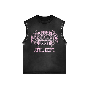 Ensemble de t-shirts sans manches noirs délavés à l'acide, 100% coton tricoté, coupe oversize, pour couple, avec gilet et short imprimés graphiques, style streetwear - Product Image 2