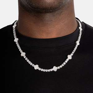 Luxury Women's 925 Silver Hiphop <b>Statement</b> <b>Necklace</b> Brilliant Cut Bezel Setting Geometric Design Chain - Product Image 3