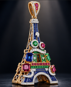 Colgante de Moissanita Torre Eiffel con Esmalte y Cristales de Imitación, Joyería Metálica, Regalo para Mujer - Product Image 2
