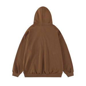 Sudadera con Capucha Beige para Hombre, Corte Holgado, Color Sólido, Estilo Casual Otoñal, Felpa Francesa de Algodón - Product Image 3