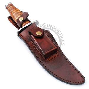 Nuevo cuchillo Bowie de Damasco, cuchillo de caza de hoja fija, cuchillo de supervivencia táctico para camping con funda de cuero y mango con protector de acero. - Product Image 6