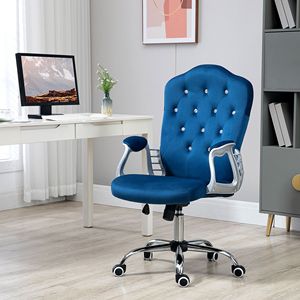 Sedia Direzionale Blu in Velluto con Ruote Girevoli a 360 Gradi, Altezza Regolabile e Funzione di Inclinazione per Ufficio - Product Image 2