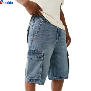 BOBBIN INDUSTRIES Salopette en jean baggy pour homme, style streetwear, avec poches cargo latérales et poches à rabat arrière, coupe droite, design personnalisé, tendance estivale - Product Image 3