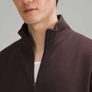 Men's Dark Brown <b>Quarter</b> <b>Zip</b> Fleece Pullover Sweatshirt Regular Fit Stand Collar Casual Knitted <b>Sweater</b> for Autumn - Product Image 4
