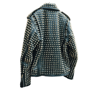 Custom Logo Retro Rock Punk Biker Jacket Men Women Cow Skin Metal Studs Feathers Hooded Eco-Friendly High Quality Spring Casual - Product Image 5