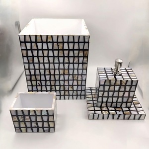 Premium Quality MDF Boards Bathroom <b>Set</b> of 5Pcs With MOP Inlay Design For Home <b>Soap</b> Dispenser Tooth Brush Holder At Best Price - Product Image 1