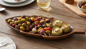 Assiette de service en bois faite à la main, en forme de feuille, design minimaliste poli, élégante, accessoire de cuisine et de table. - Product Image 5
