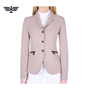 Veste d'équitation pour femmes, couleurs personnalisées, manches longues, taille mi-haute, poches zippées, fermeture boutonnée, couleur unie, en tricot Spandex/Polyester - Product Image 1